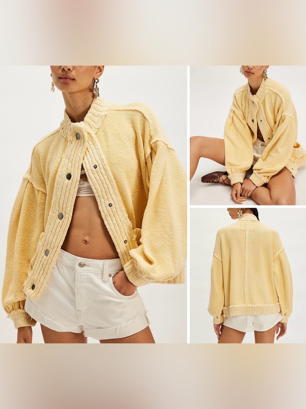 NWT Free People We The Free Cute In This Cardi - Sunlight Gold Yellow - Small